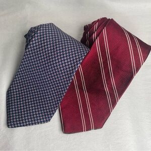 Brooks Brothers Repp Silk Tie Lot (2) Red Collegiate Stripe Ninja Star Necktie
